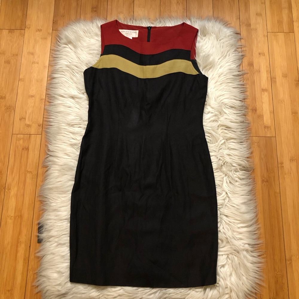 Jones New York Linen Silk Colorblock Black Red Sleeveless Sheath Dress size 4P